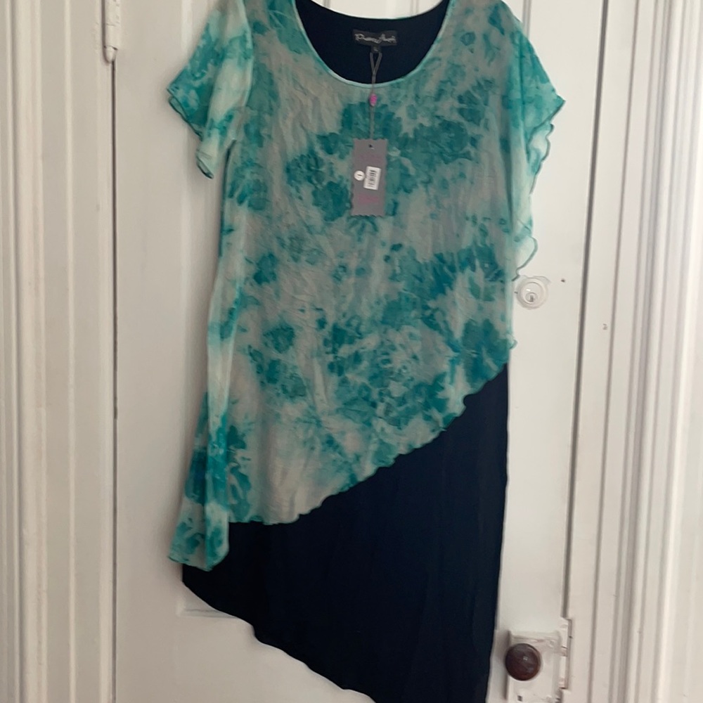 Turquoise and black asymmetrical dress